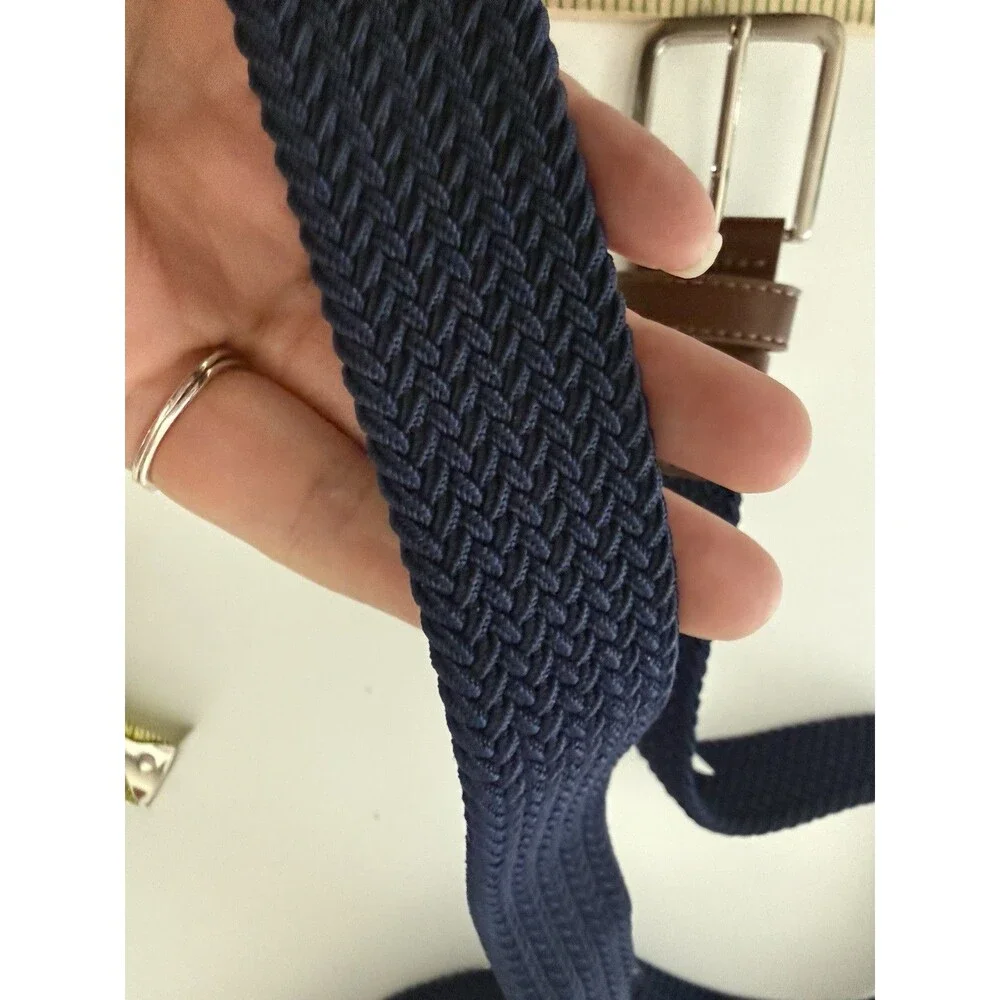 Dockers Belt Stretch Men Navy w/ Brown faux Leather Trim L XL $34 MSRP